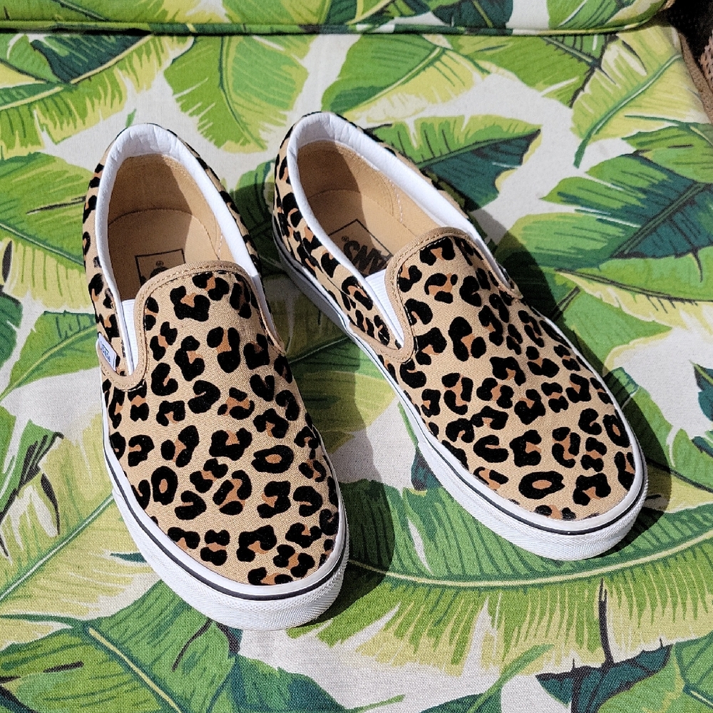 Vans Slip-On Sneakers Leopard Print Tan Black